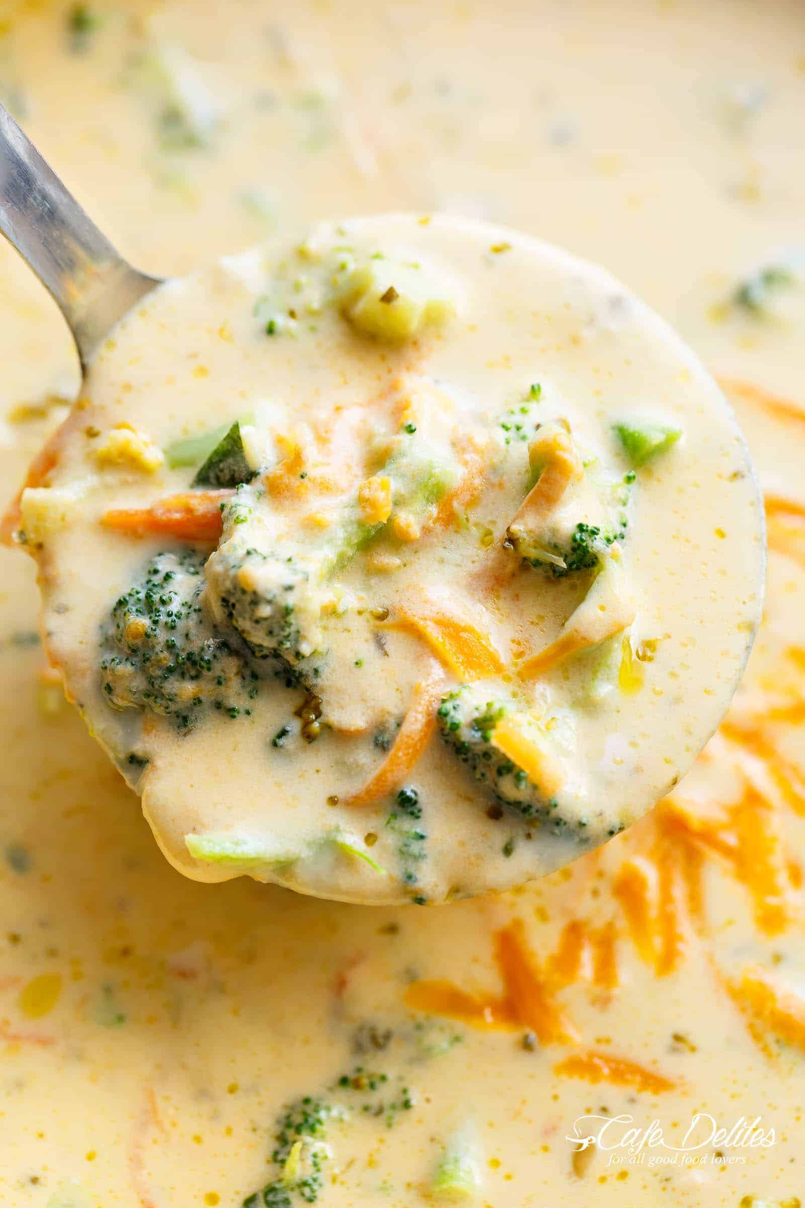 Broccoli Cheese Soup is so good you'll be eating it right out of the pot! | cafedelites.com