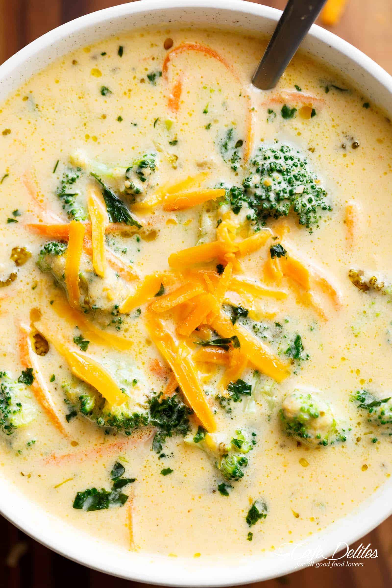 Broccoli Cheese Soup is so good you'll be eating it right out of the pot! | cafedelites.com