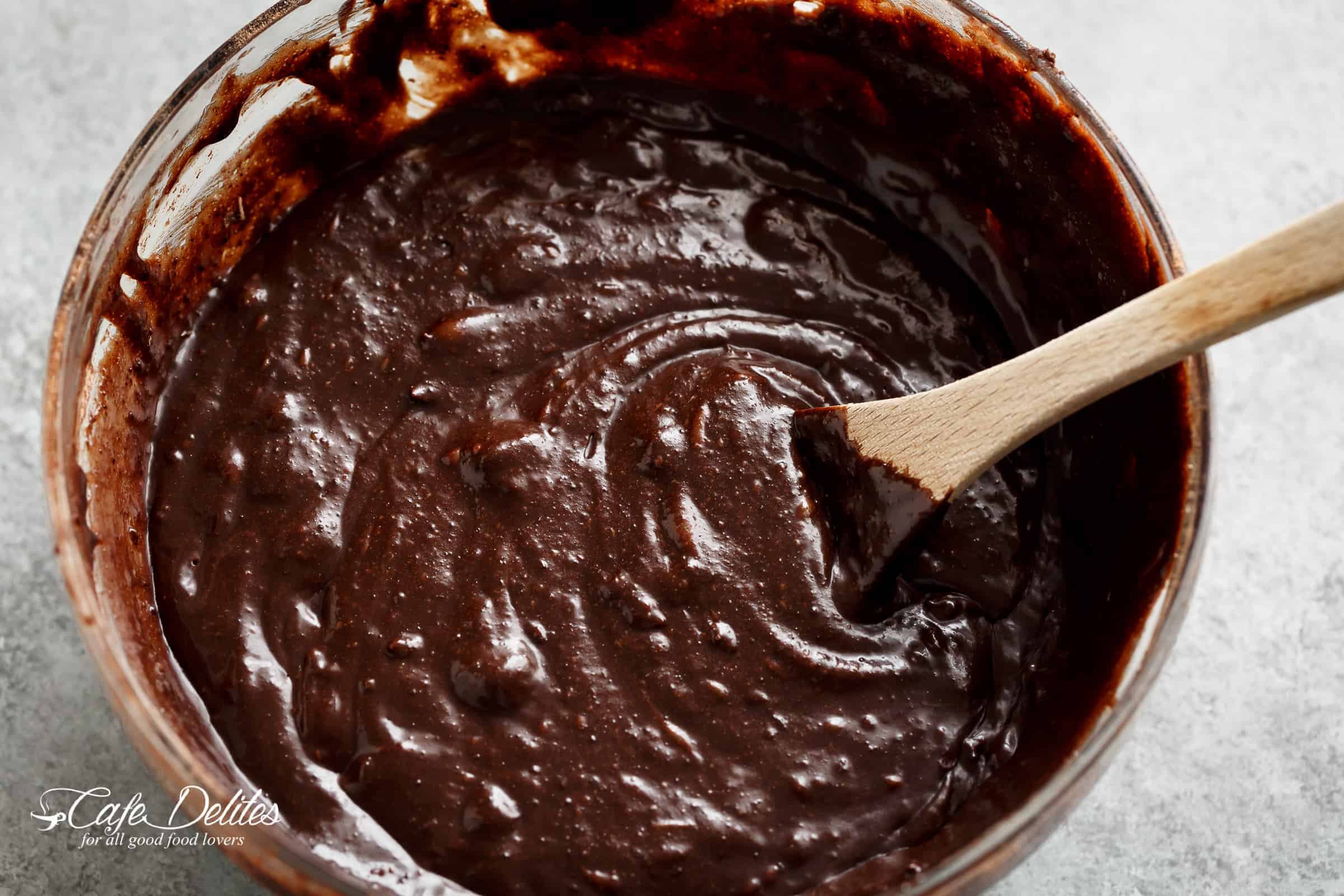 Chocolate Banana Bread Batter in a mixing bowl | cafedelites.com