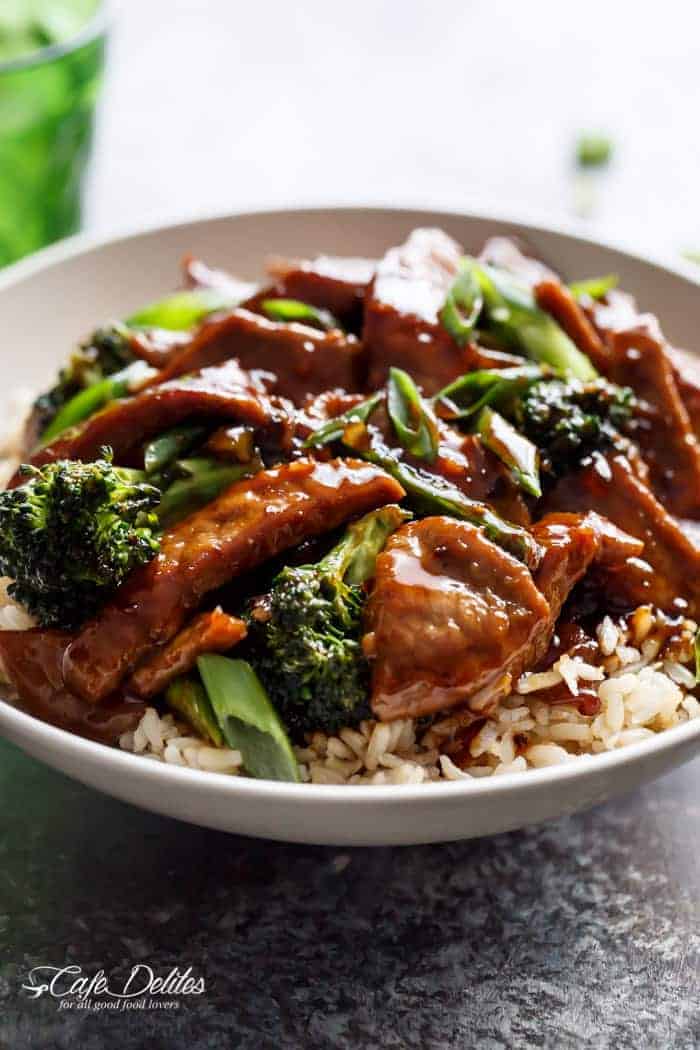 A Mongolian Beef And Broccoli like traditional take-out? With only HALF the oil needed compared to other recipes, this Mongolian Beef is even better! | https://cafedelites.com