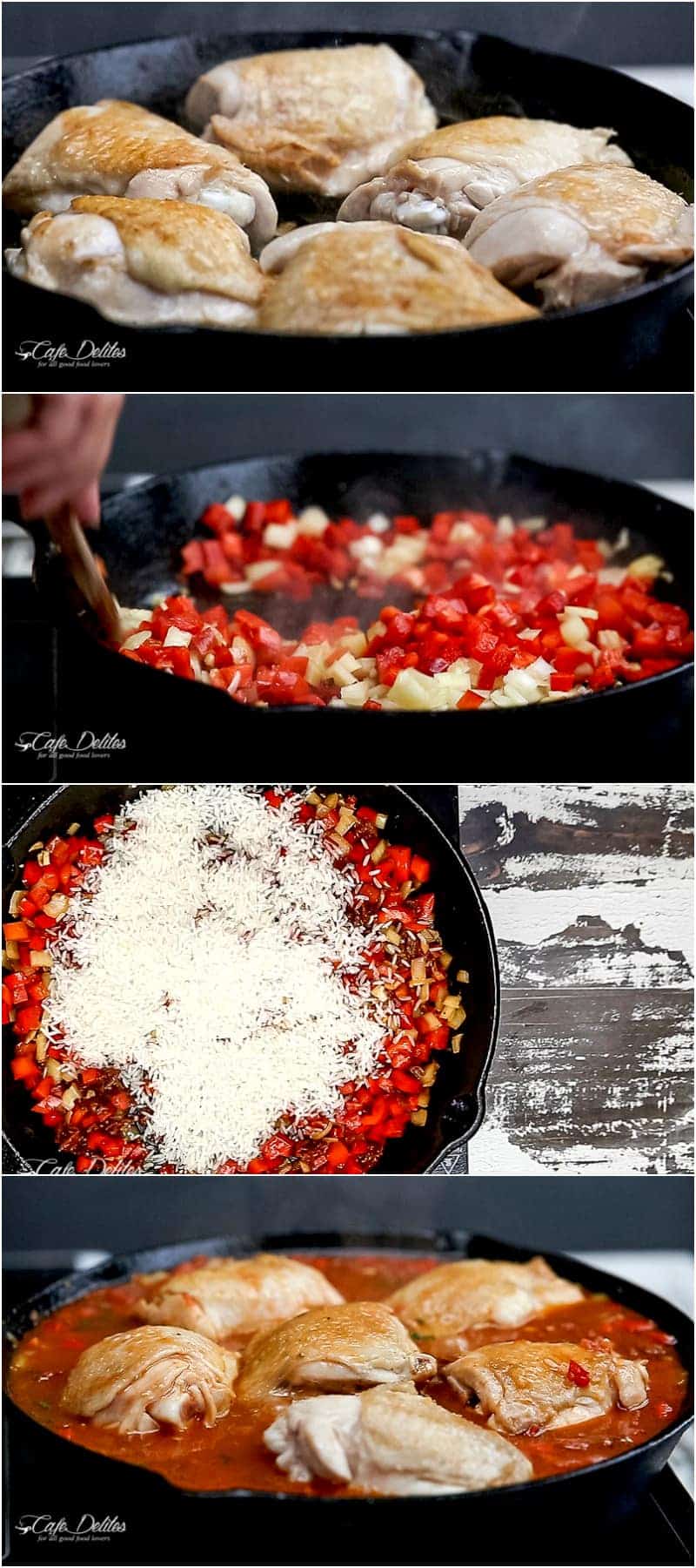 One Pan Tomato Basil Chicken & Rice | https://cafedelites.com