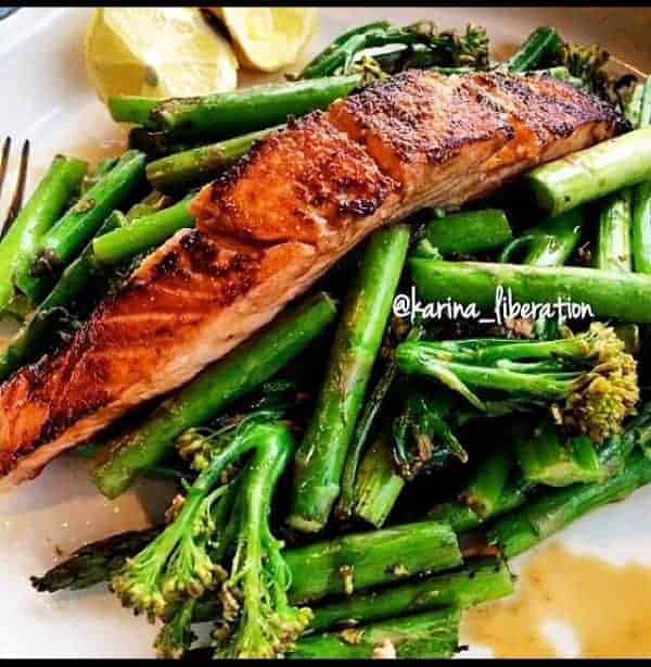 Pan Fried Soy Sauce and Lemon Salmon with Stir Fried Greens - Cafe Delites